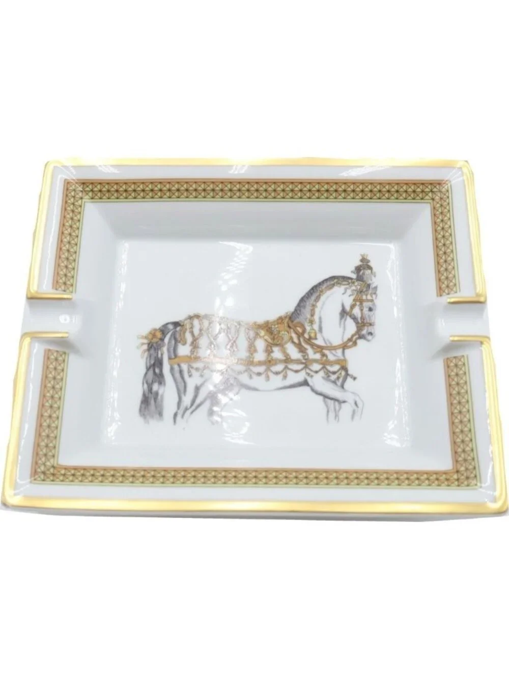 Hermes Horse Animal Ashtray Ceramic White Gold